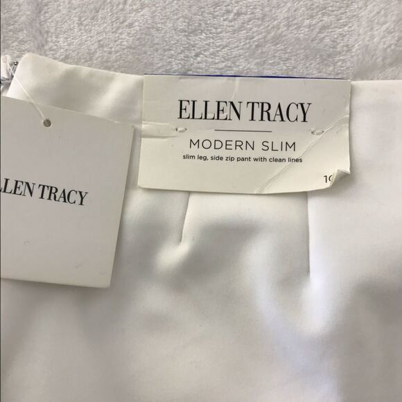 Ellen Tracy slim leg mid rise side zip clean lines white pants size 10 - Picture 6 of 10